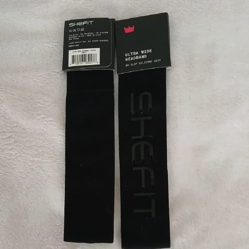 Shefit Ultra wide no slip silicone grip headbands Set of 2 black NEW